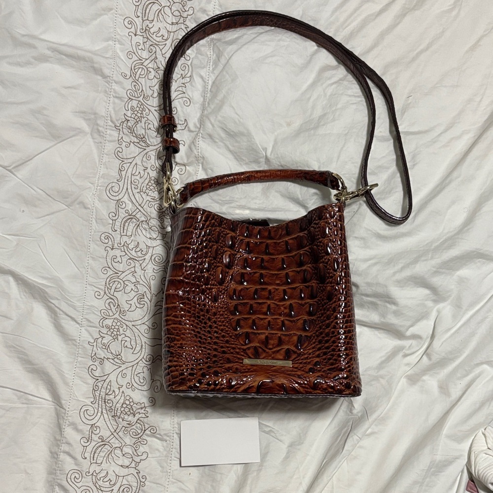 Brahmin Rich Brown Crocodile-Embossed Shoulder Bag( small)